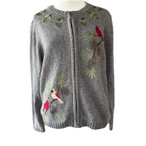 Croft & Barrow Silk Blend Winter Cardinal Grey Full Zip Cardigan Knit Sweater PS